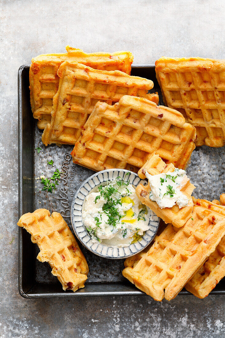 Sourdough waffles with a yoghurt dip