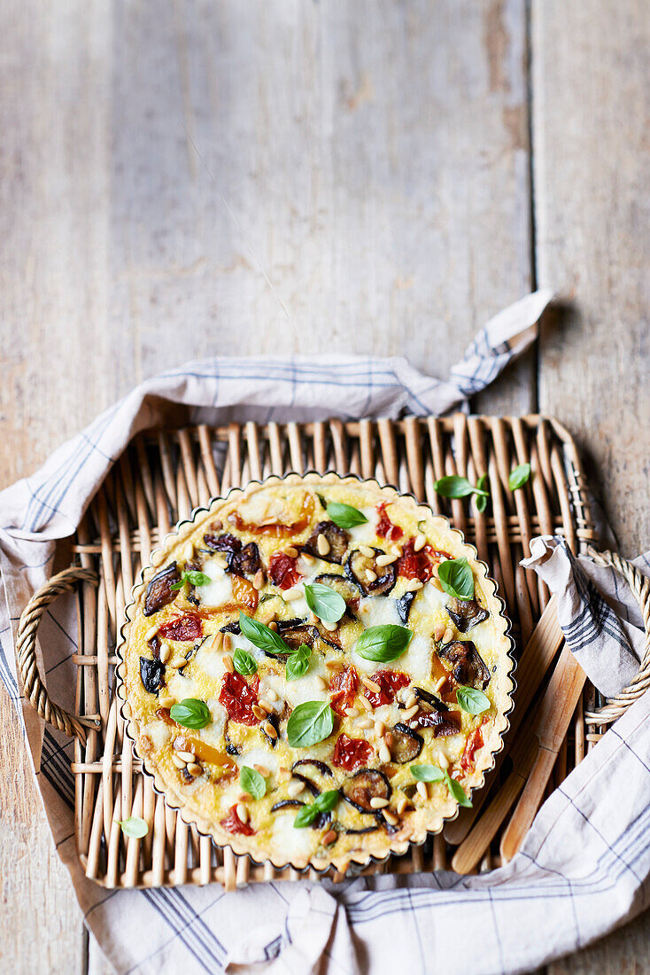 Roasted ratatouille and goat's cheese tart