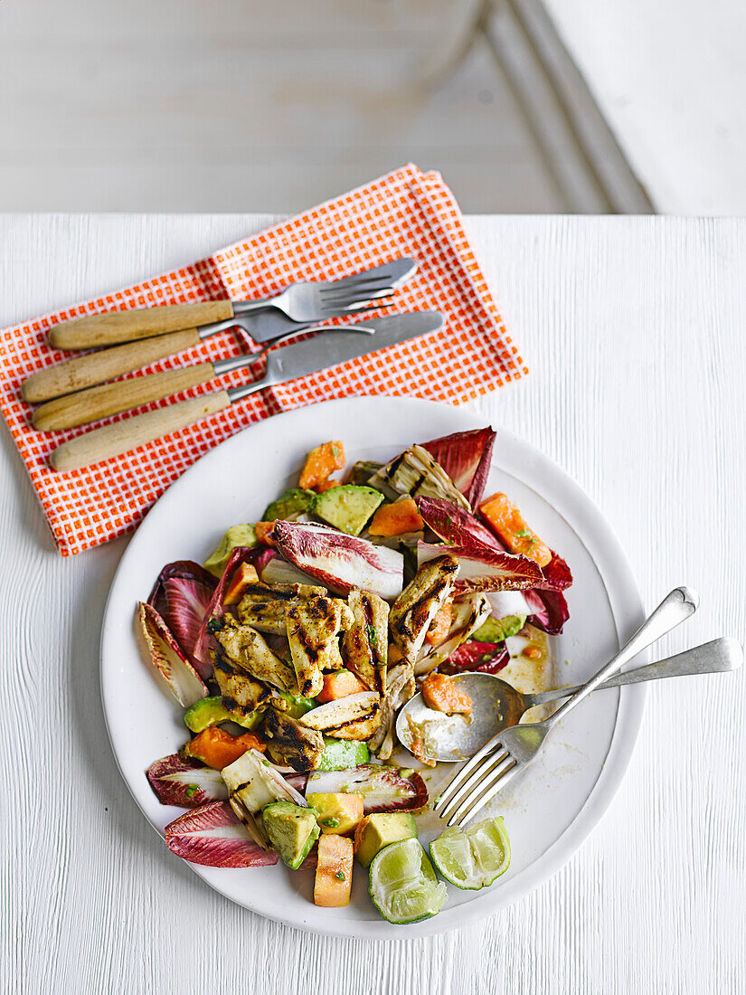 Jerk chicken salad with papaya