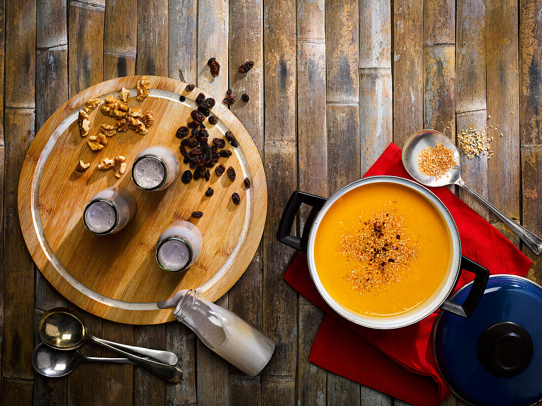 Sweet Potato Coconut Soup, Banana Walnut Breakfast Smoothie