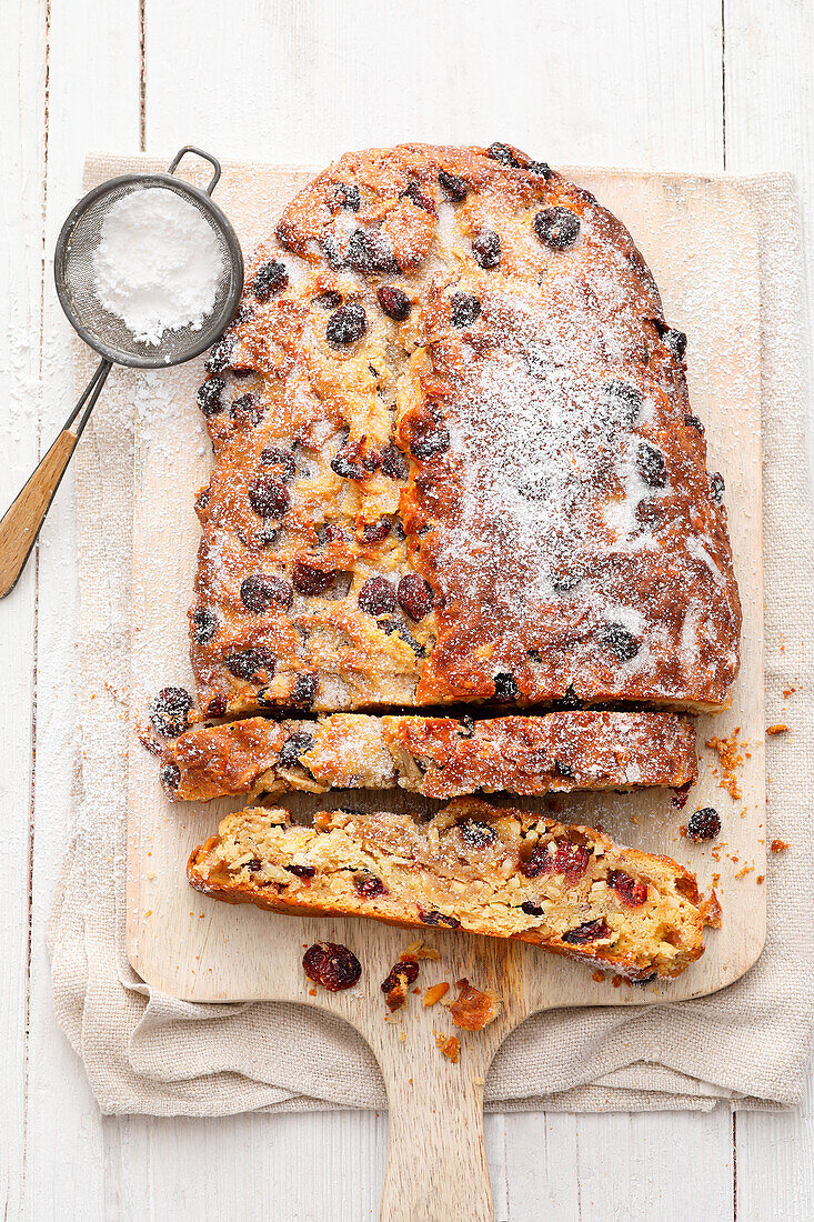 Almond and cranberry stollen with marzipan