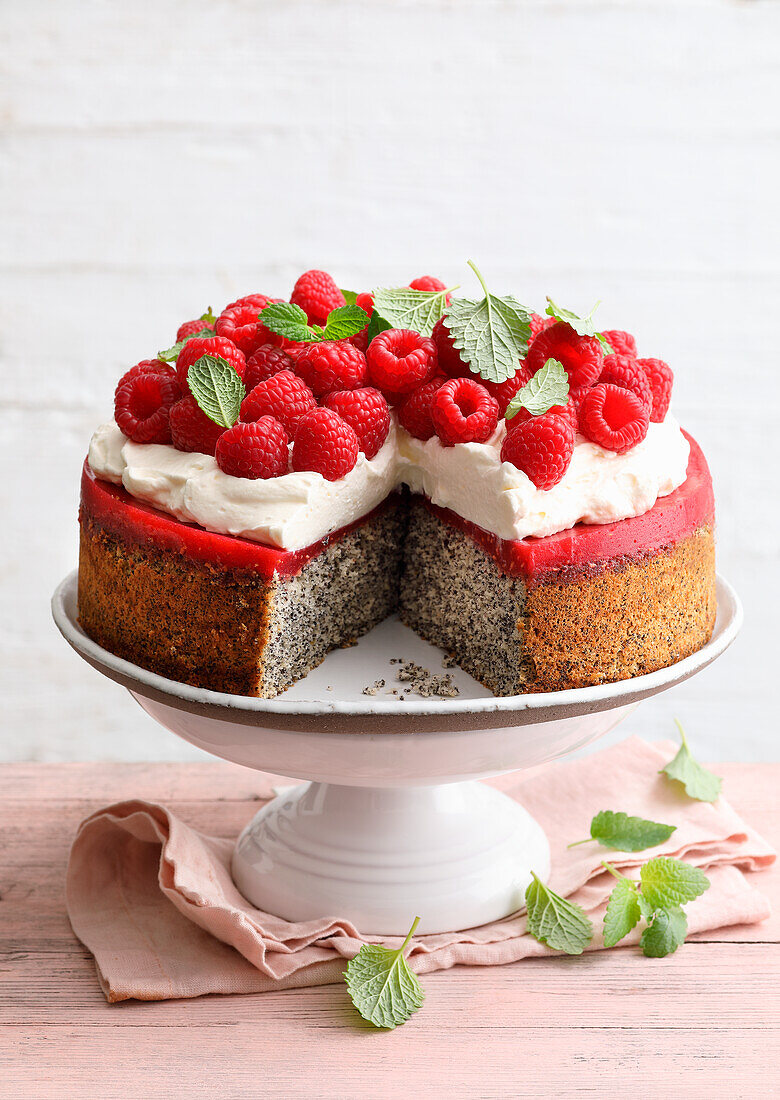 Raspberry poppy seed cake