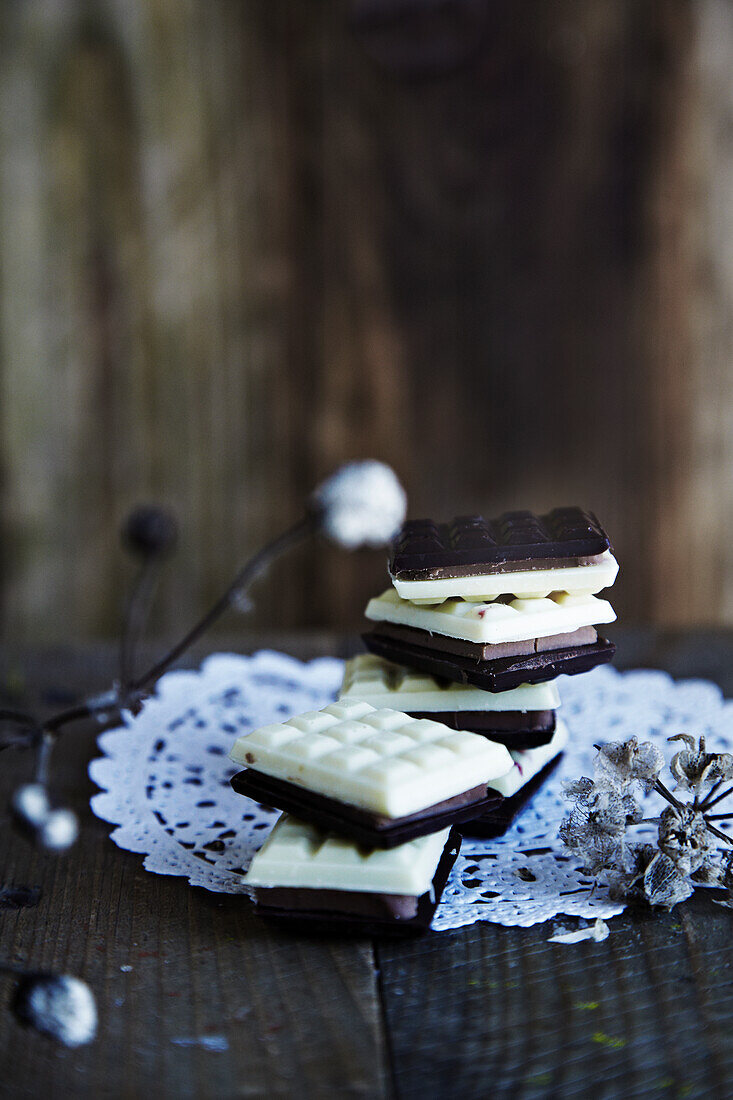 Black and white chocolate with nougat filling