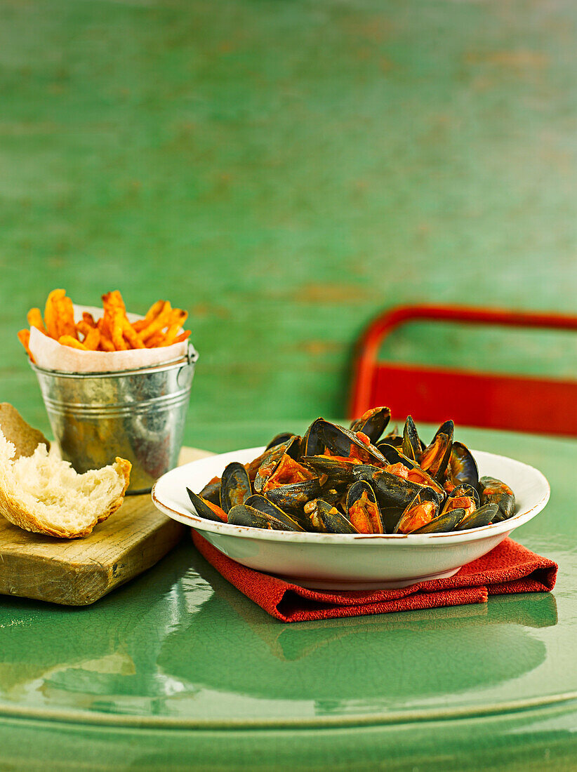 Mussels with chorizo and tomatoes