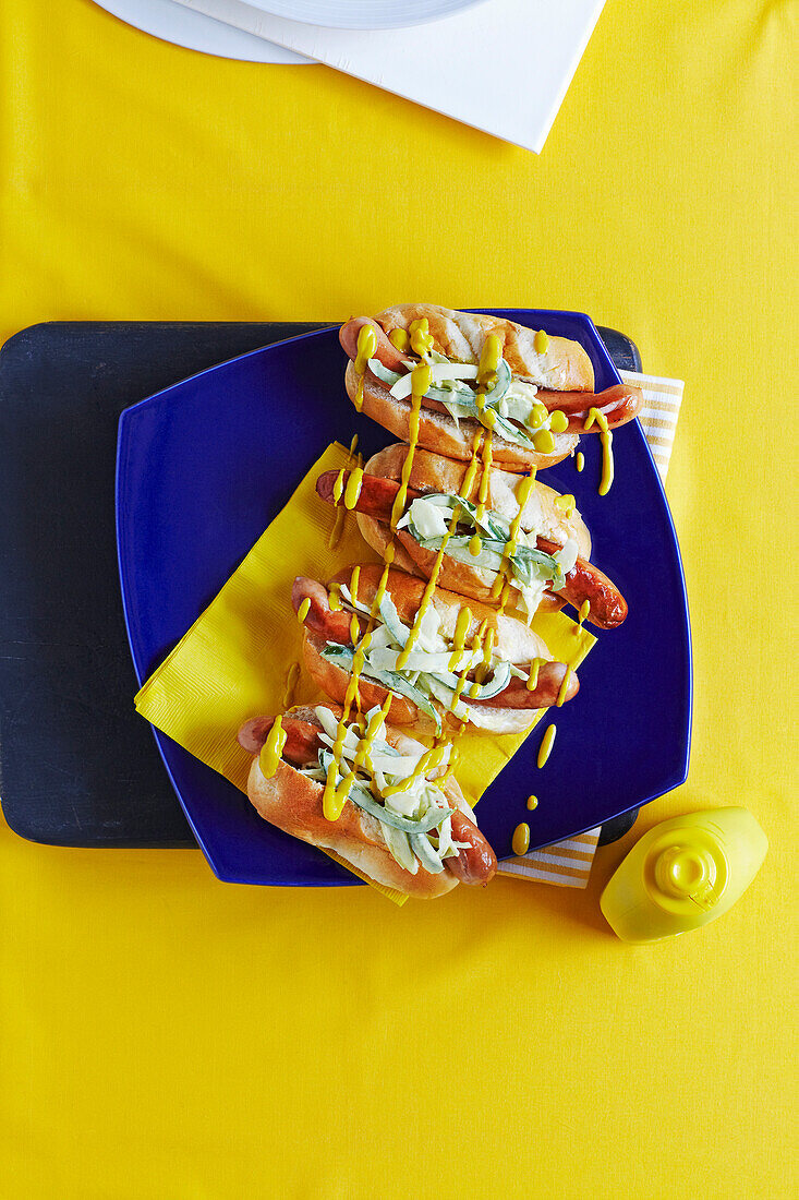 Hot dogs with mustard slaw