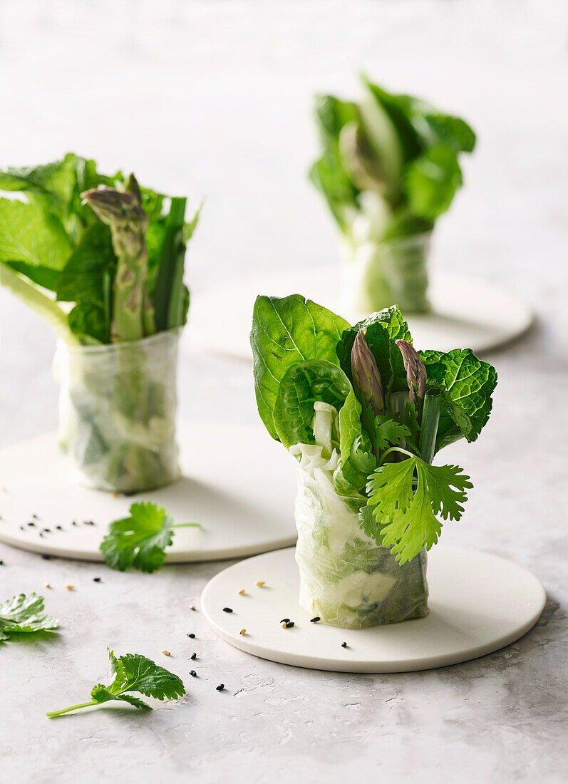 Green summer rolls with asparagus