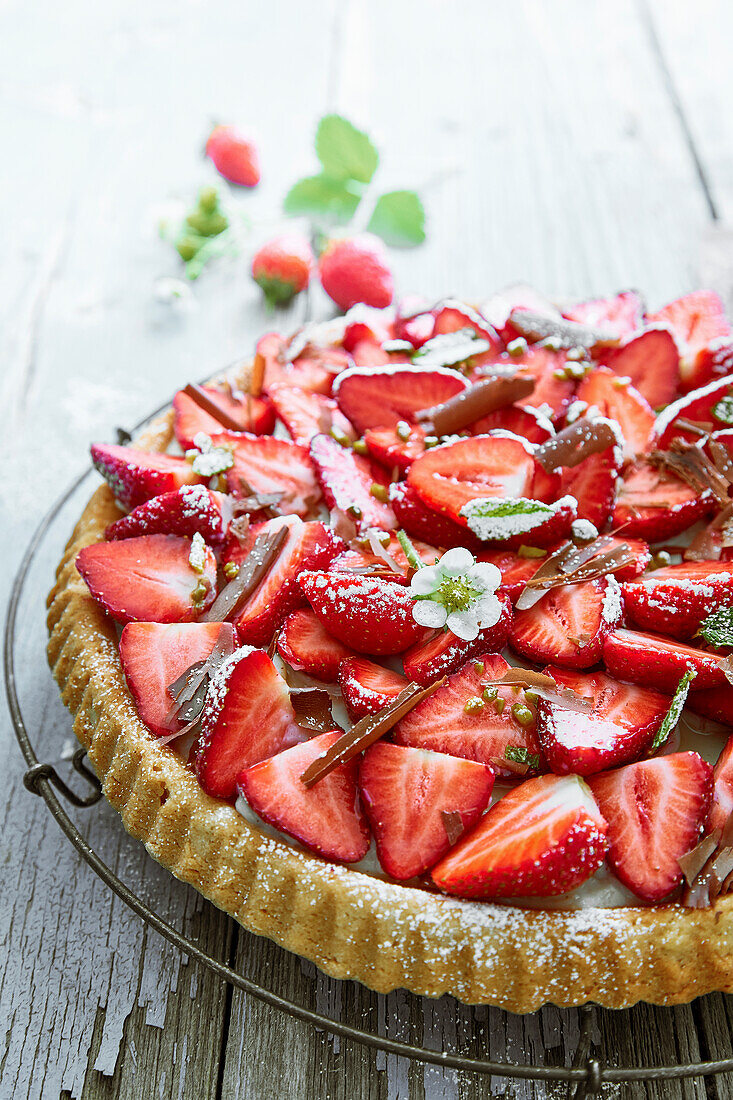 Close-up of homemade strawberry tart