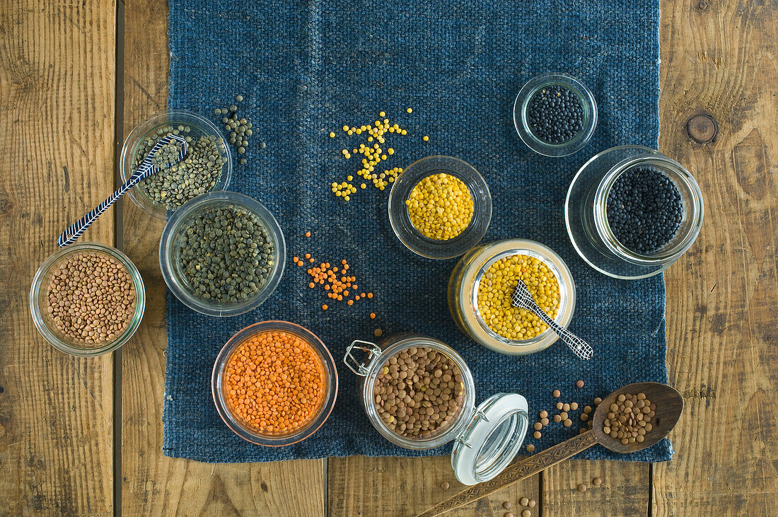 Preserving jars with various sorts of lentils