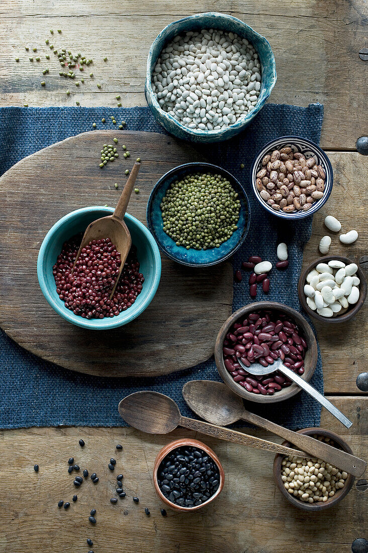 Bowls of various dried beans