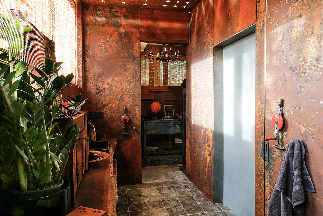 Bathroom with corten steel wall cladding