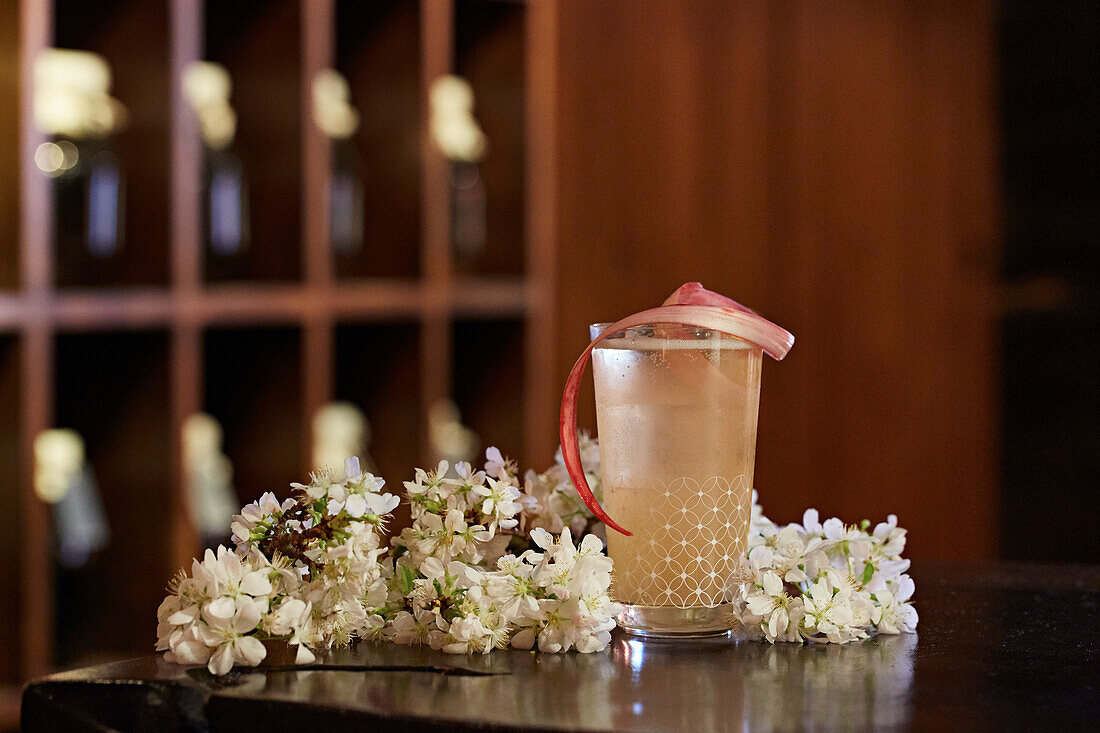 A Japanese whisky cocktail with rhubarb