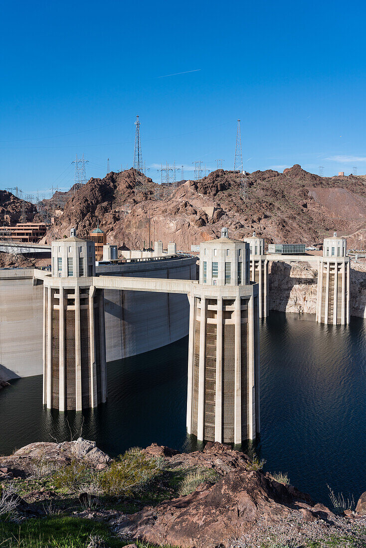 Intake towers for the Hoover Dam, Lake Mead, USA