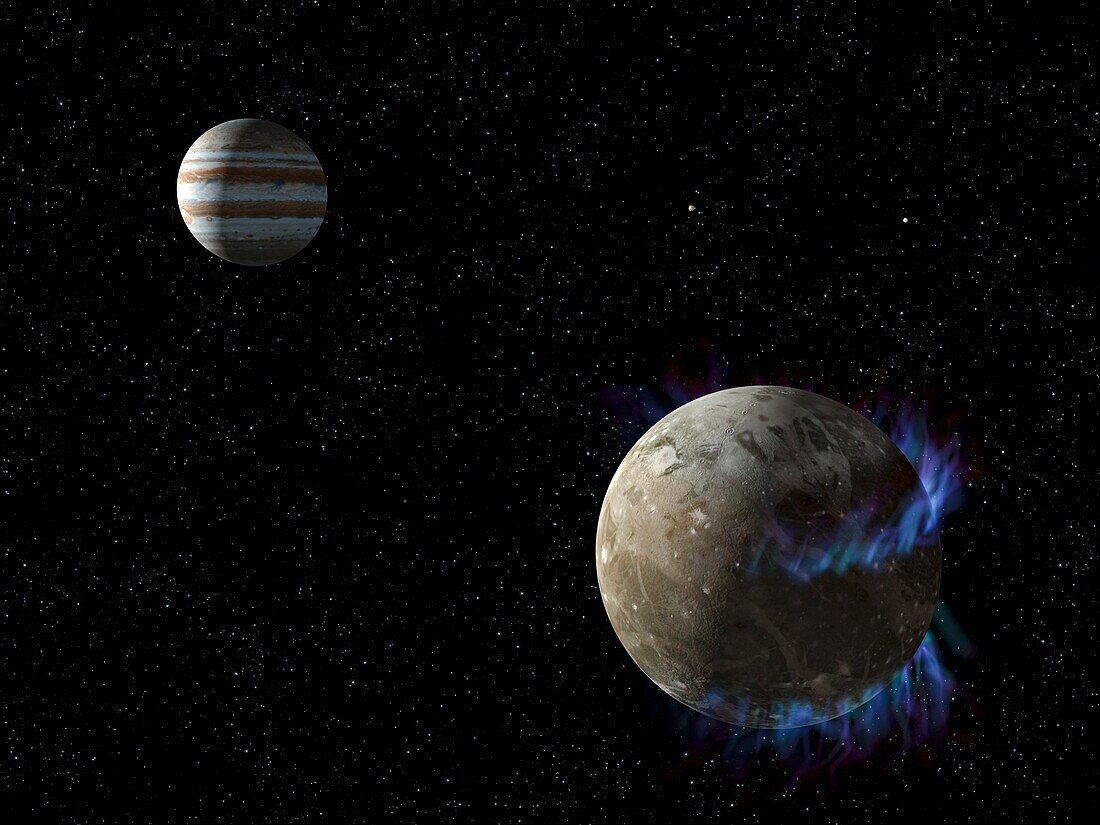 Auroras on Ganymede, conceptual illustration