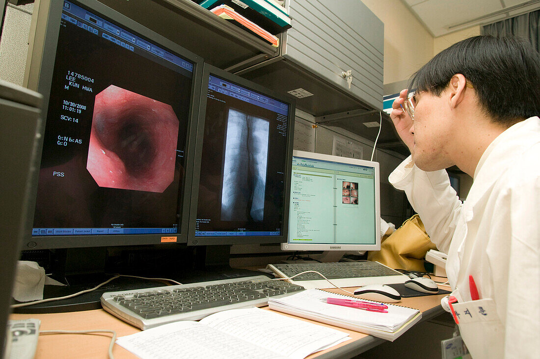 Doctor viewing endoscopic images