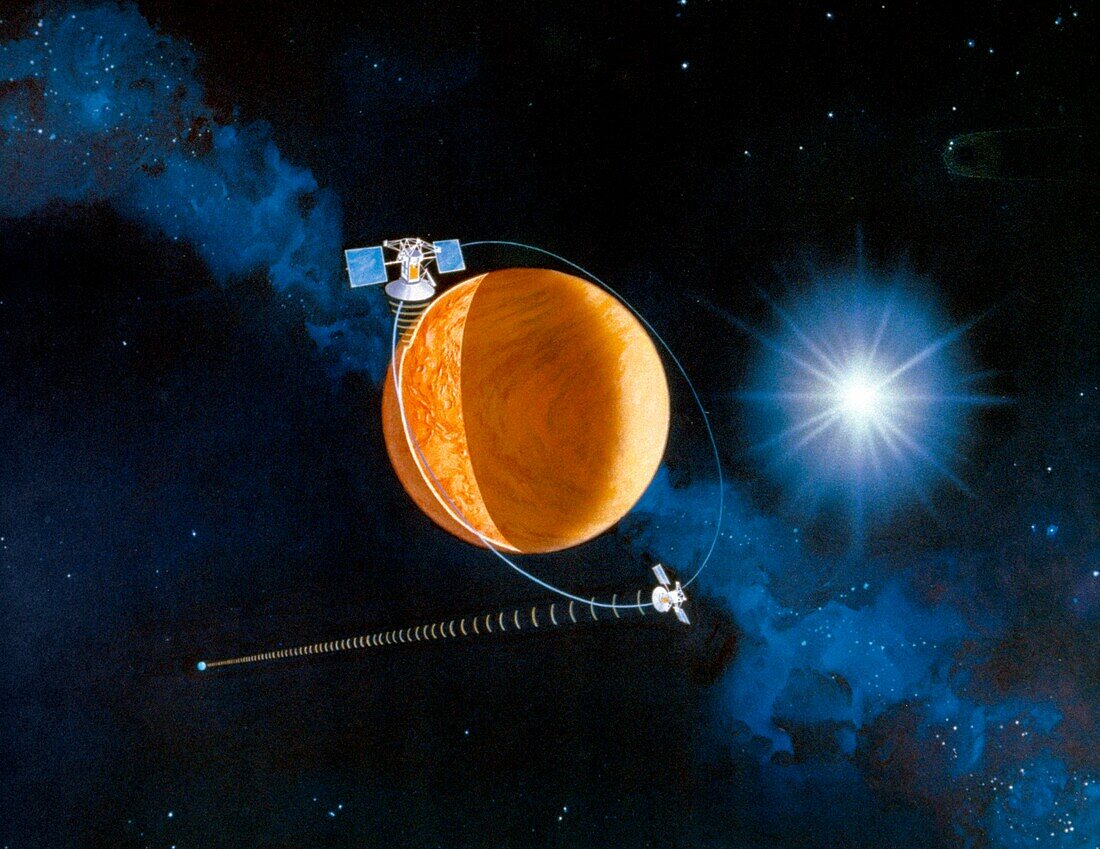 Magellan spacecraft orbiting Venus, illustration