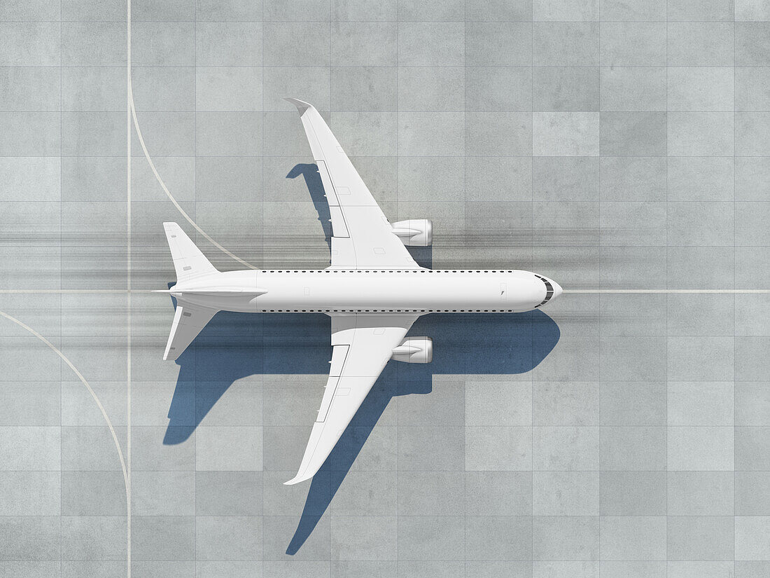 Aeroplane on runway ready to takeoff, illustration