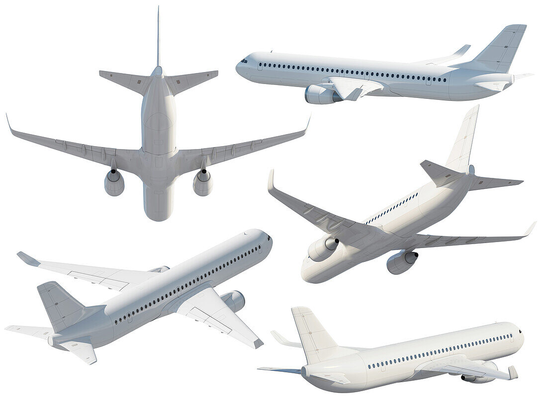 Passenger aeroplanes in flight, illustration