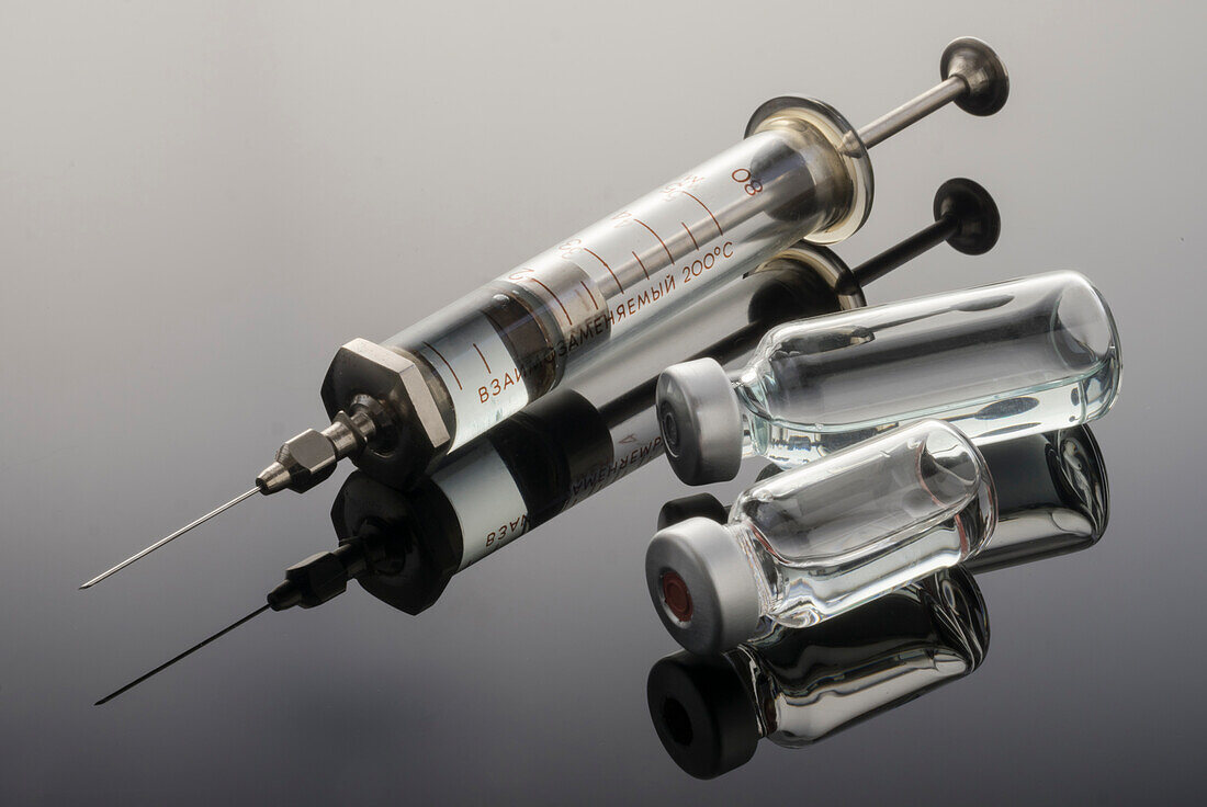 Vintage syringe and phials