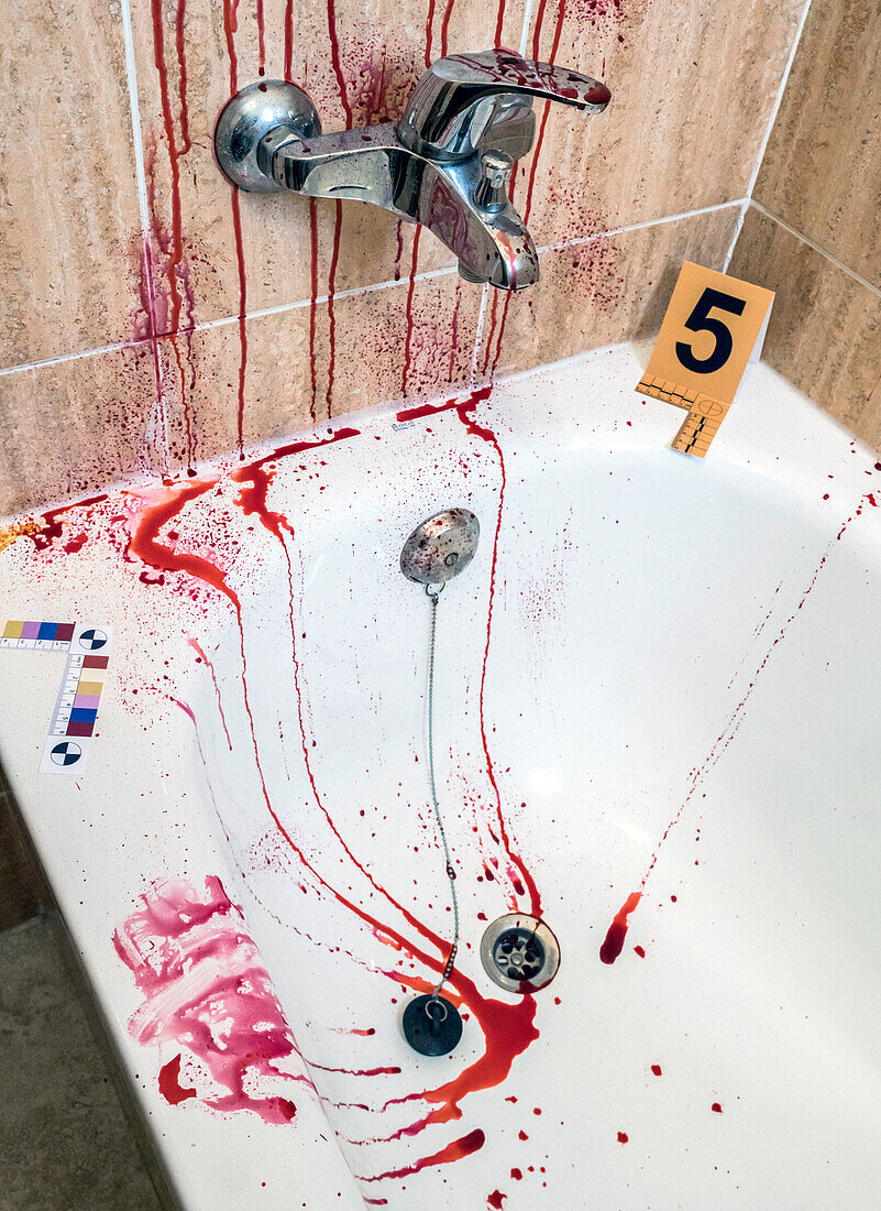 Blood in a bathroom crime scene, conceptual image