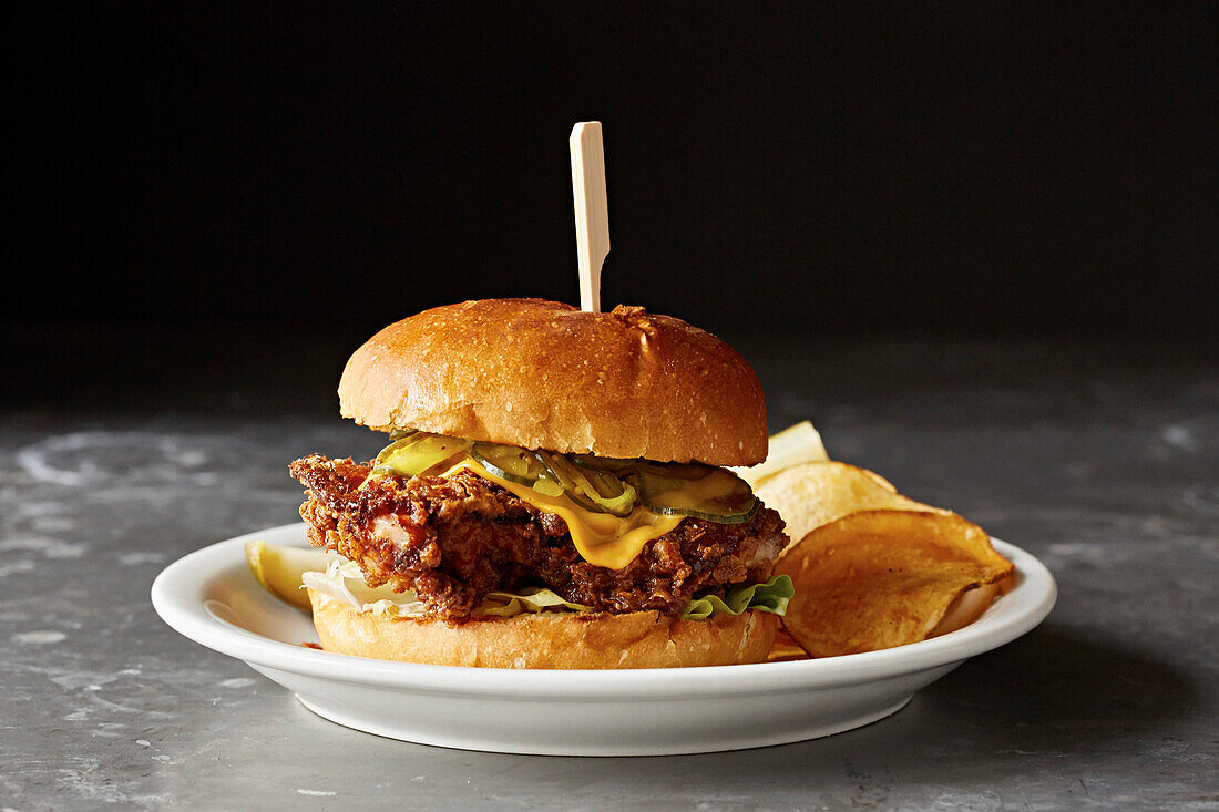 Fried chicken burger with cheese