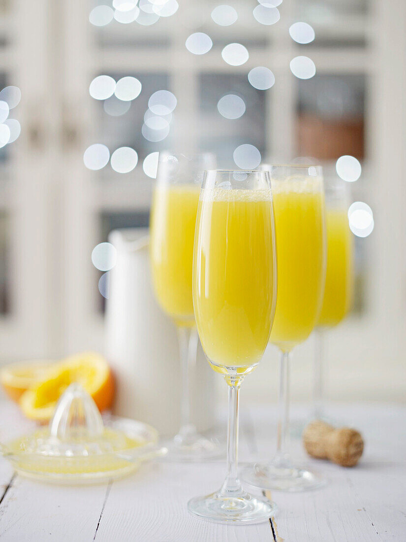 Mimosa cocktails with champagne and orange juice