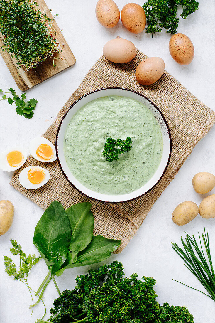 Hessian green sauce with boiled eggs