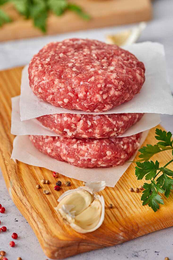 Fresh raw burger patties