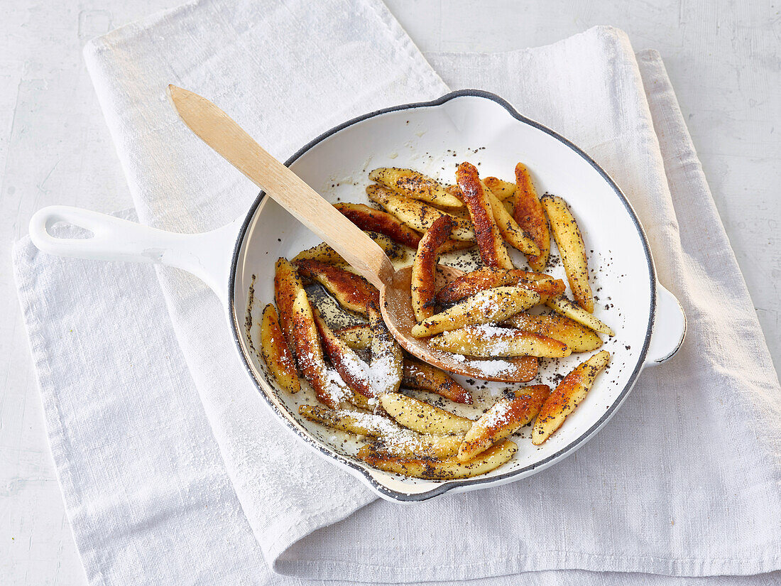 Poppy seed noodles made from sweet potato dough