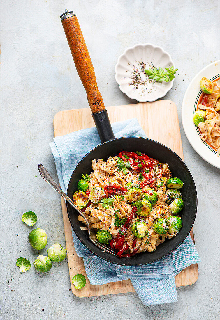Edamame noodles with Brussels sprouts
