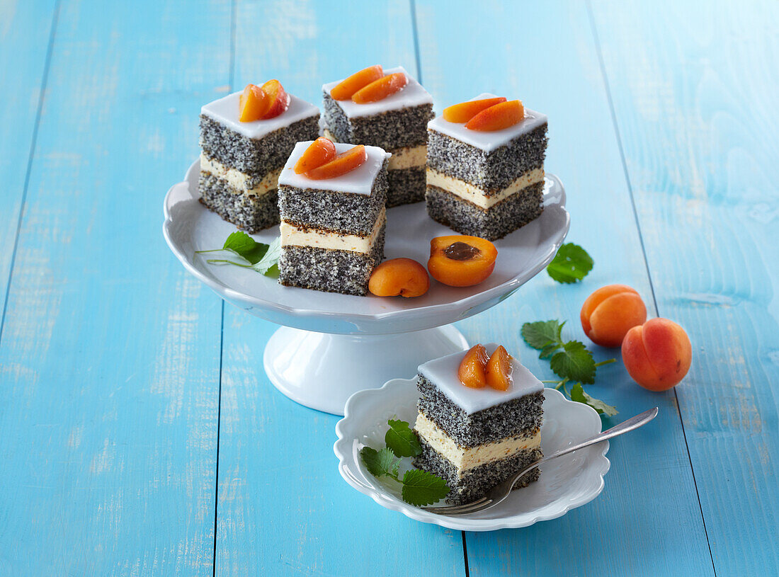 Poppy seed cuts with apricot cream