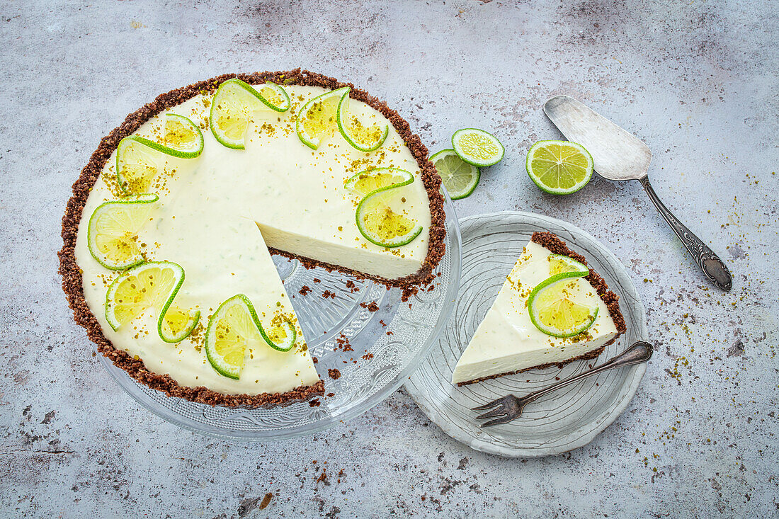 No Bake Cheesecake with limes, cream cheese, and wholewheat biscuits