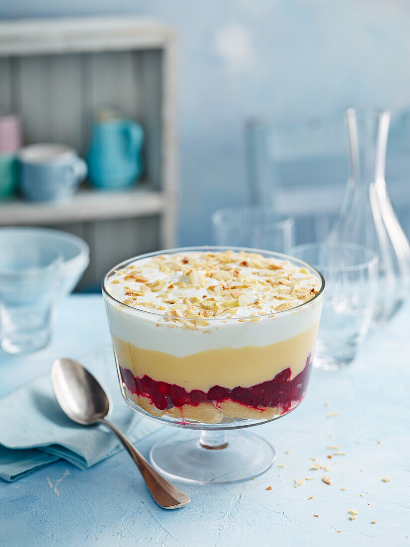 Trifle with cranberry and eggnog