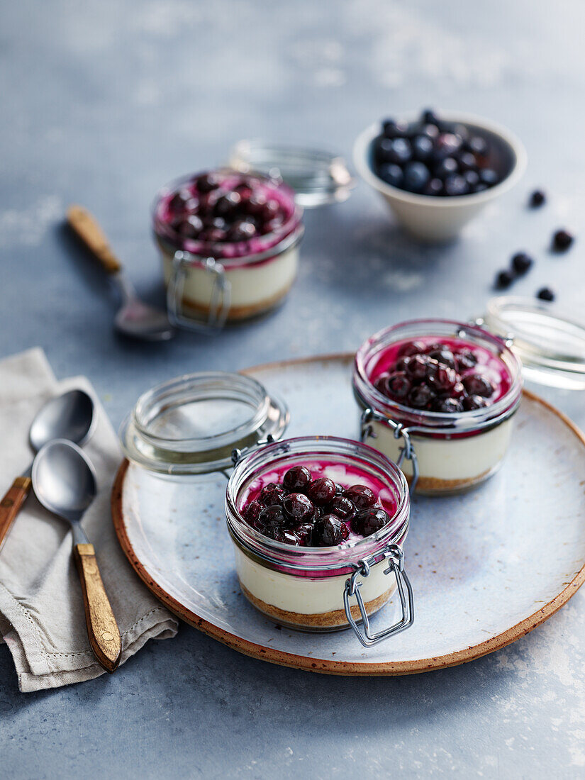 Blueberry and Lemon Cheesecake in flip top jars