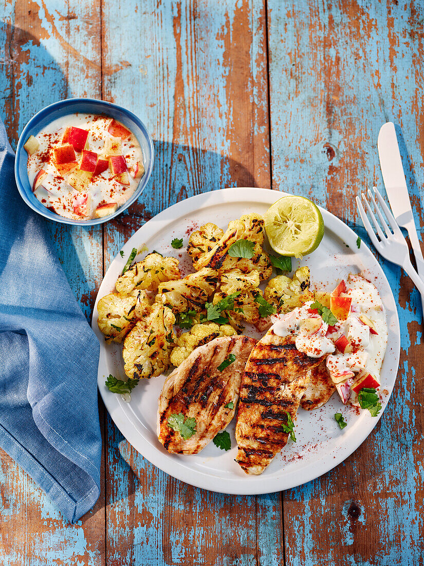 Tandoori-Putenschnitzel mit Apfel-Raita