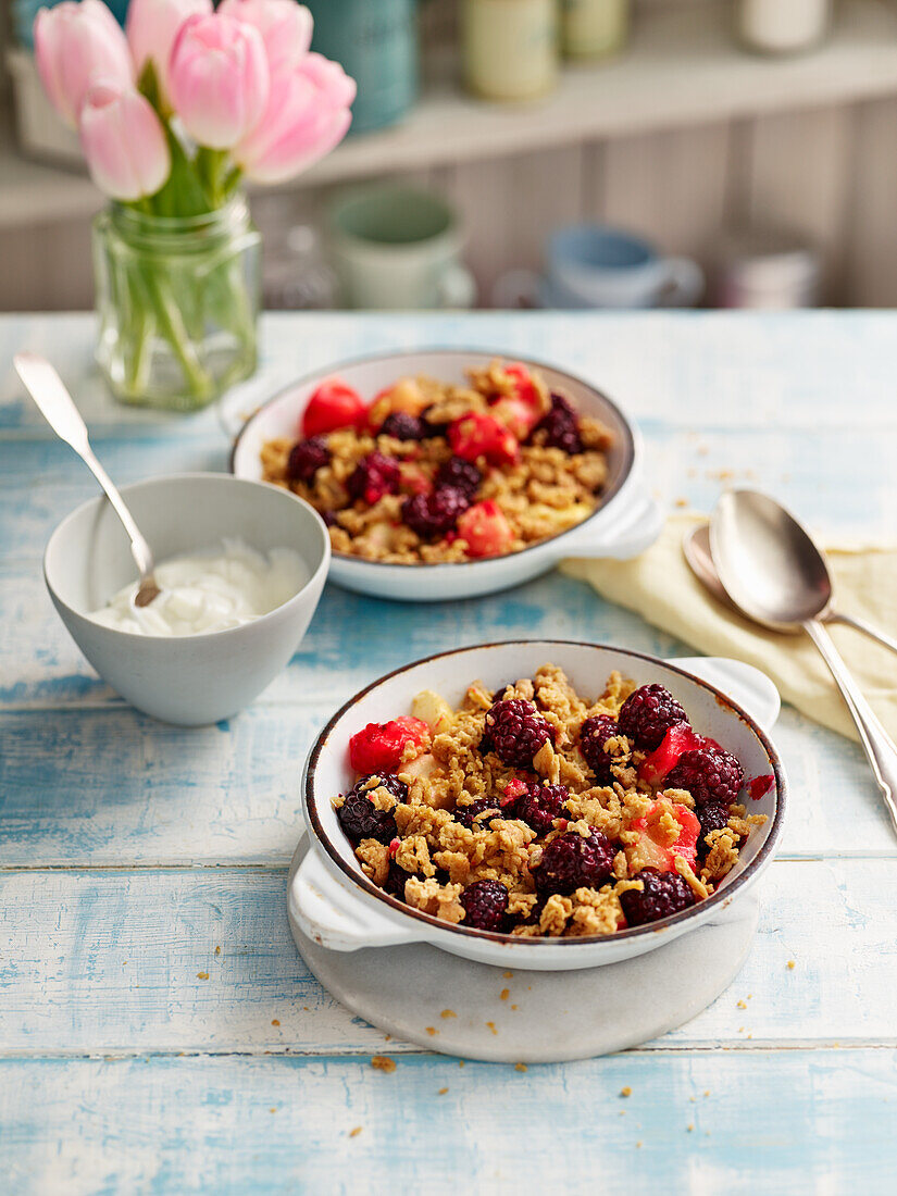 Blackberry and apple crumble