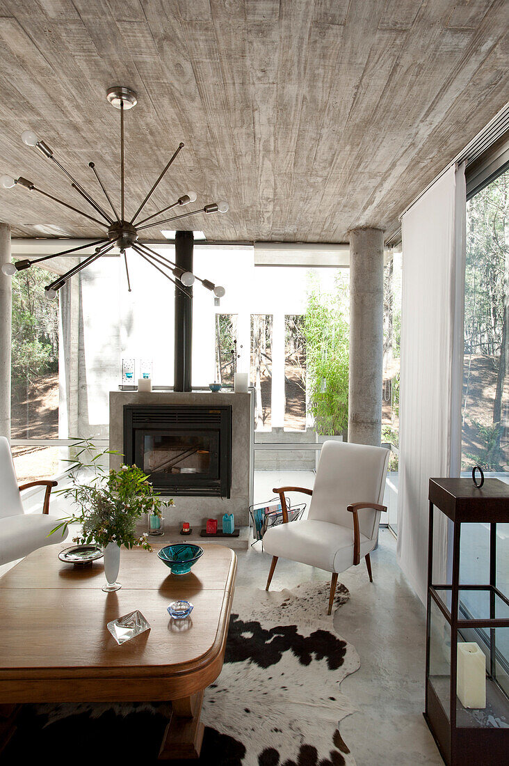 Modern concrete home in woodland, Argentina