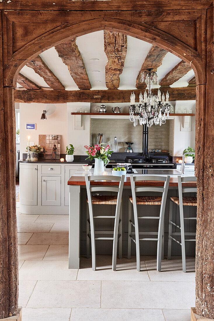 Wooden archway discovered during restoration of Grade II listed 15th century farmhouse Kent, UK