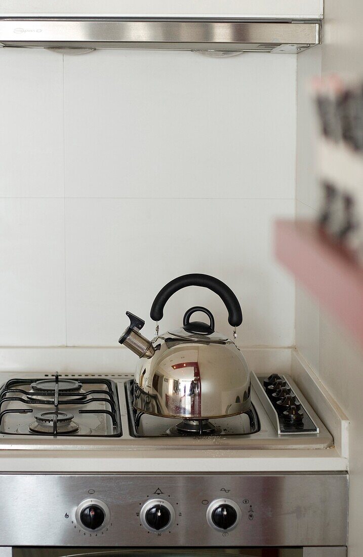Steel kettle on stove, Palermo, Buenos Aires, Argentina