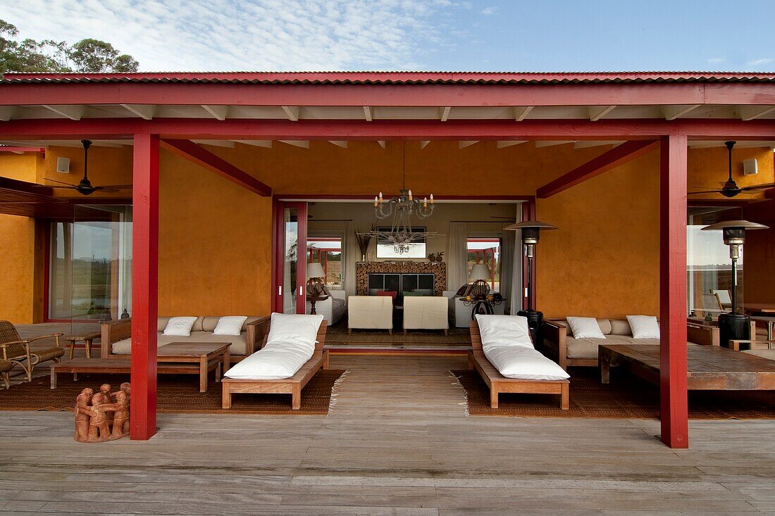 Uruguay, lounge chairs on porch