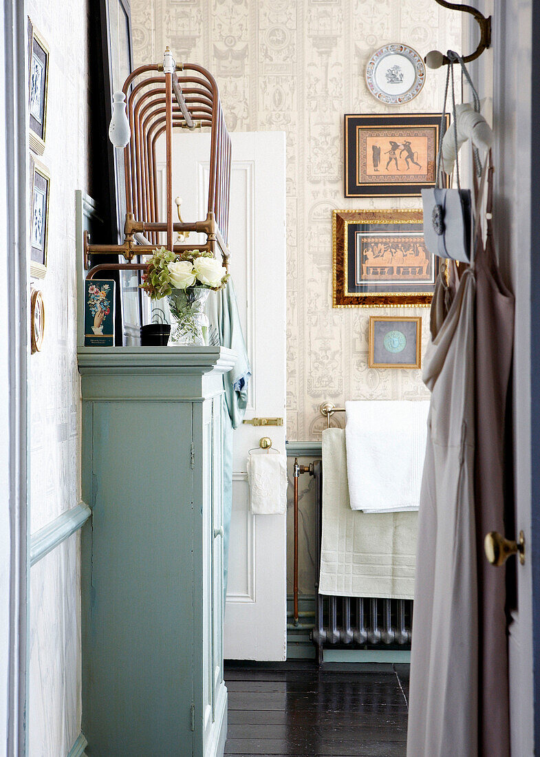 View through doorway to bathroom of Grade I listed Elizabethan manor house in Kent 