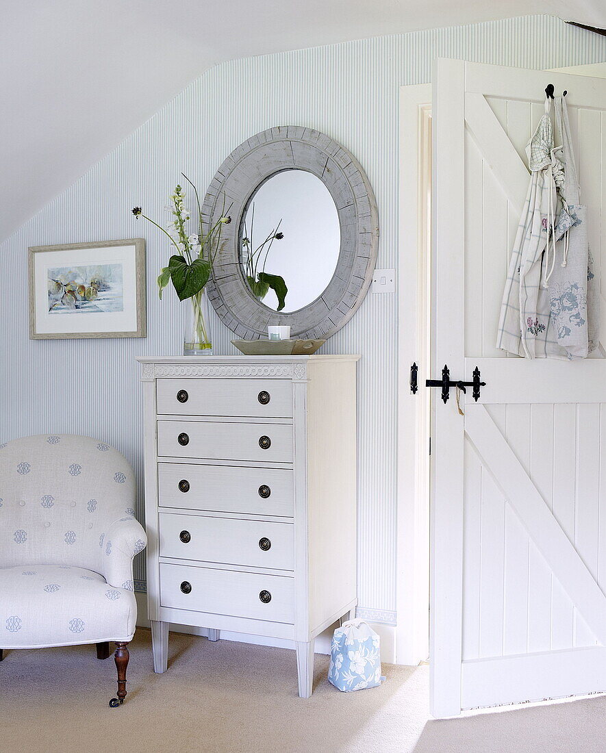 Bedroom detail in attic conversion of Forest Row farmhouse Surrey England UK