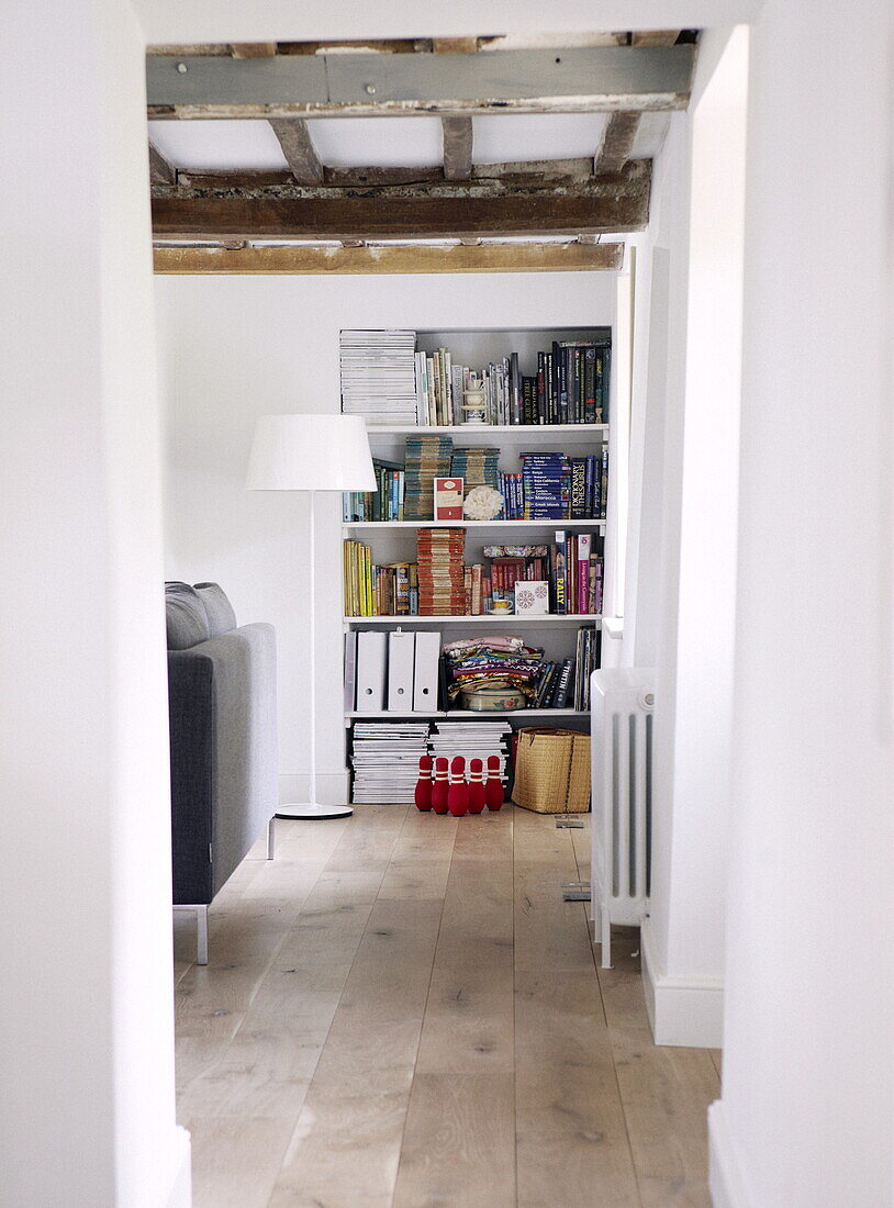 Recessed shelf storage in contemporary Oxfordshire cottage, England, UK