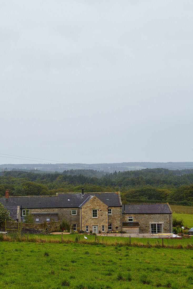 Stone farmhouse in Northumberland countryside, UK