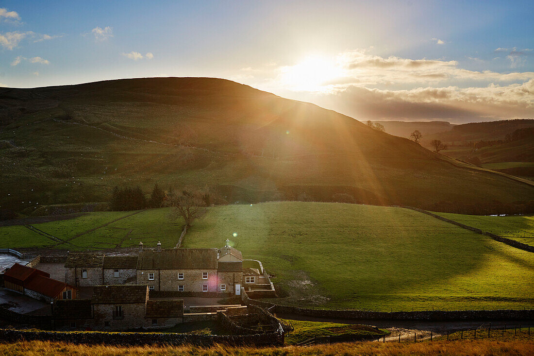 Autumn daybreak over farmland in North Yorkshire, UK