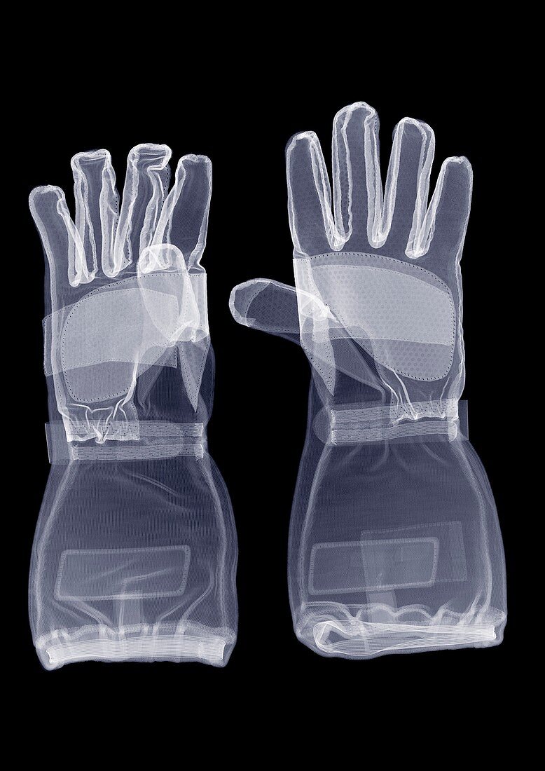 A pair of gauntlet gloves, X-ray