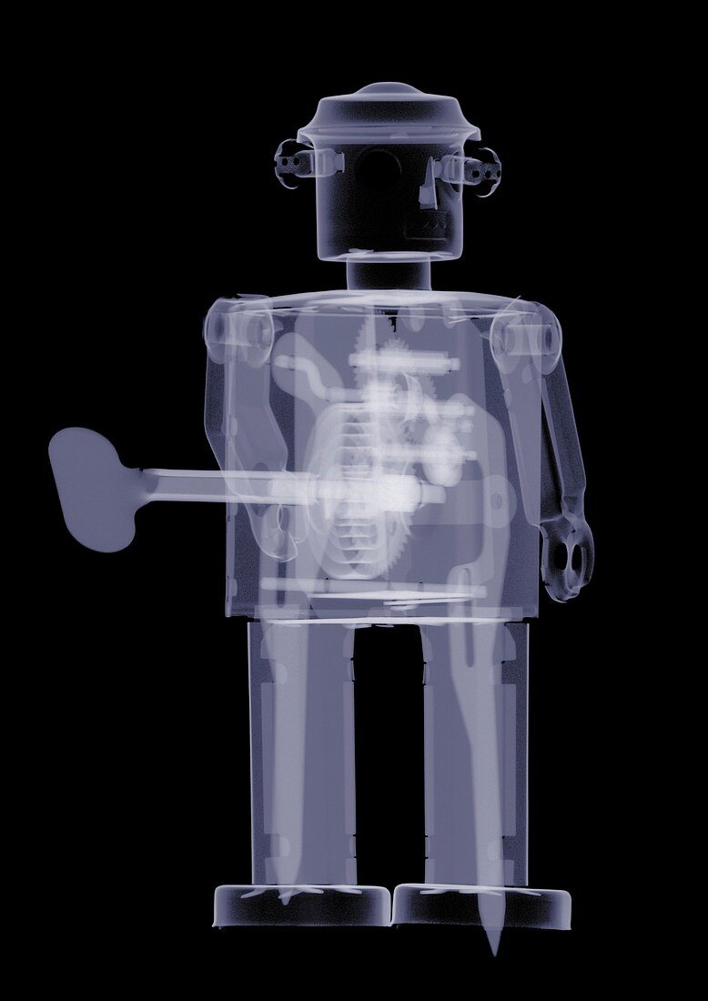 Wind up robot toy, X-ray
