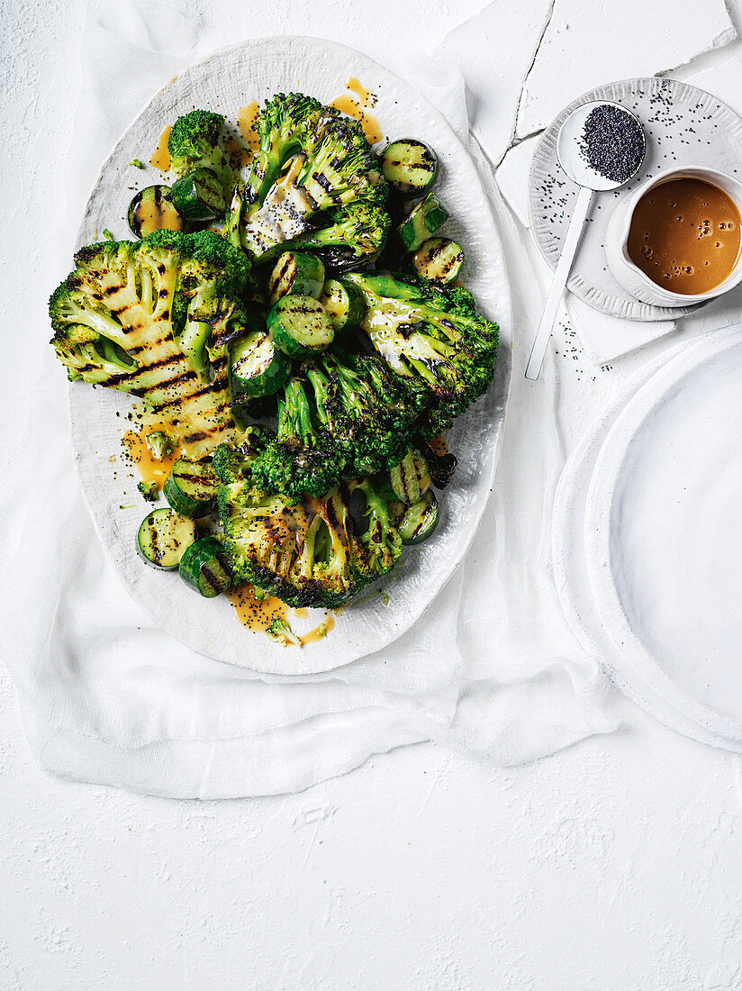 Charred broccoli with miso dressing