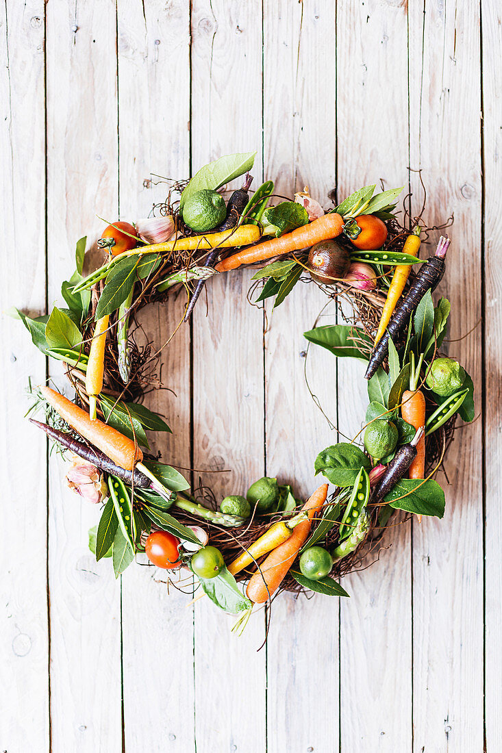 A fruit and vegetable wreath