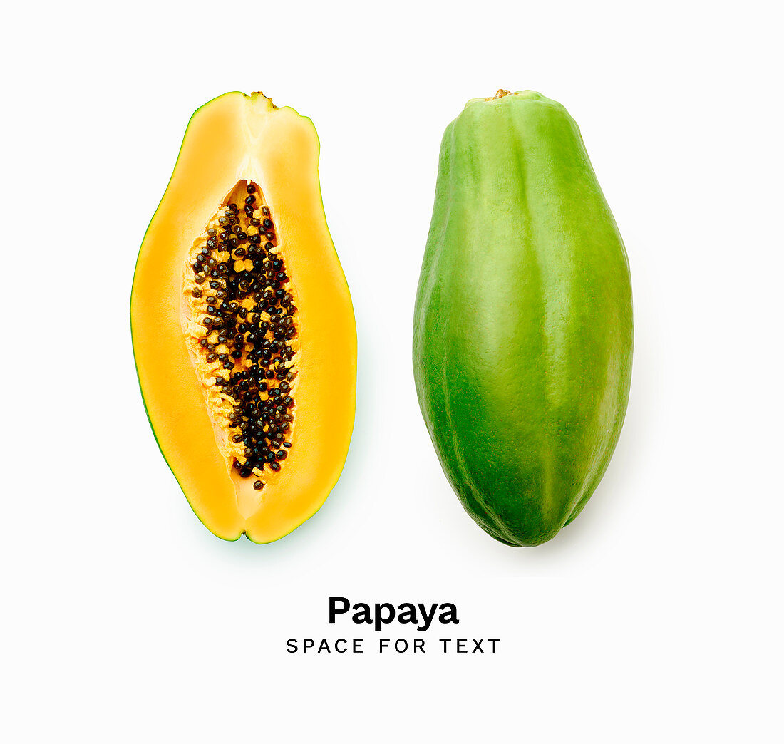 Papaya, ganz und halbiert