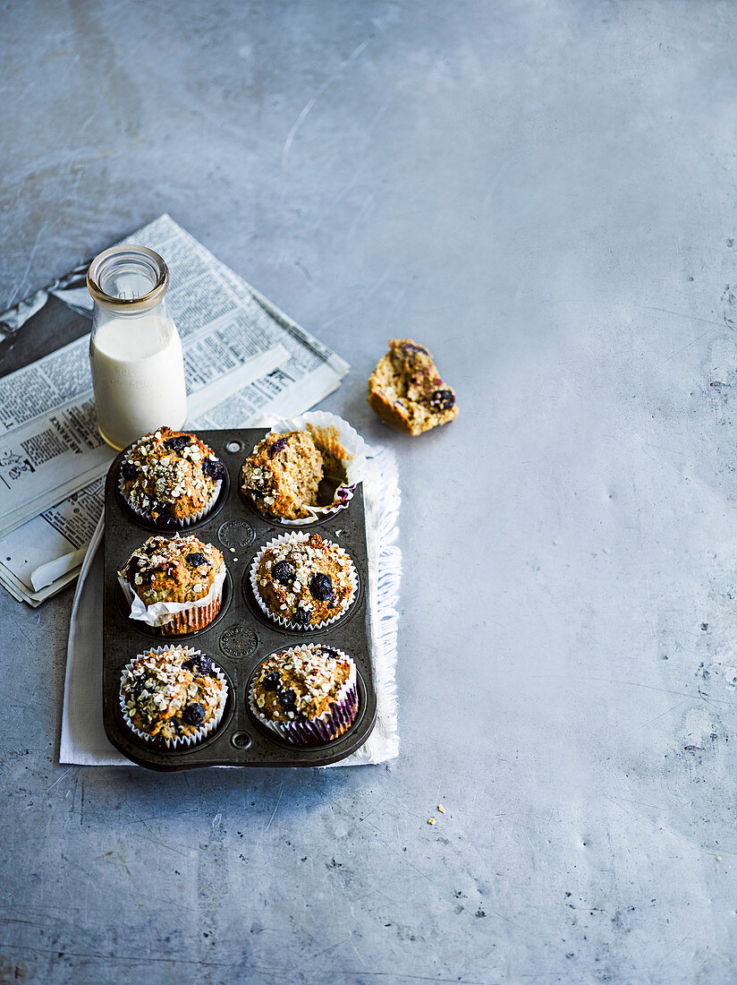Apricot, blueberry and almond breakfast muffins